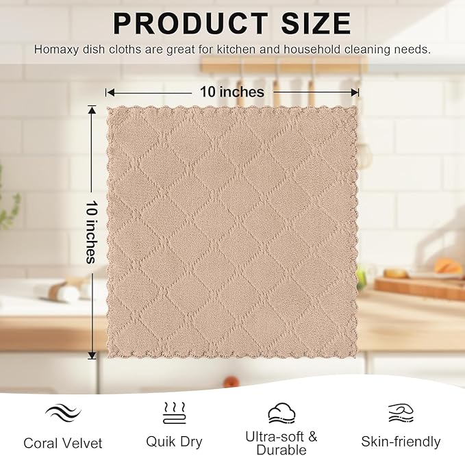 Homaxy 24 Pack Kitchen Dish Cloths, Super Soft and Absorbent Coral Velvet Dish - Image 5
