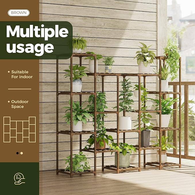 Bamworld Large Hanging Plant Stand Indoor Tall Plant Shelf Outdoor 14 Pots Large Plant Rack for Living Room Patio, Balcony and Garden - Image 2