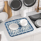Blue Floral Dish Drying Mat for Kitchen Counter 16x18 Chinoiserie Flower Print - Image 6