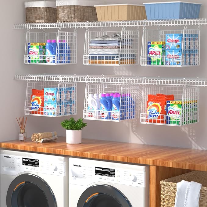 3 Pack Laundry Room Organization and Storage, Hanging Wire Basket - Image 6