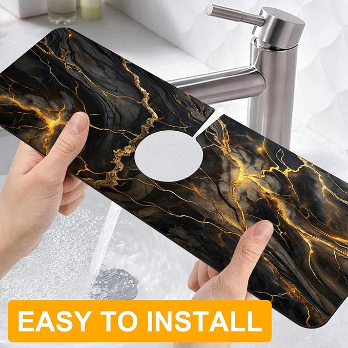 2 Pack Marble Texture Sink Splash Guard Faucet Mat Liquid Gold Marble Texture - Image 4