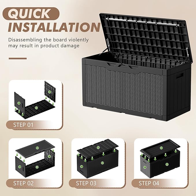 Devoko 100 Gallon Deck Box, Waterproof Outdoor Storage Box with Cushion (Black) - Image 4