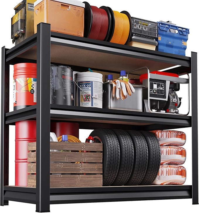 Garage Shelving,3 Tier Garage Storage Shelves,Adjustable Heavy Duty Metal Shelving Units and Storage Large Rack,Utility Steel Shelf For Shop Warehouse Industrial Pantry Basement Organizers 33"x35"x16" by Unknown