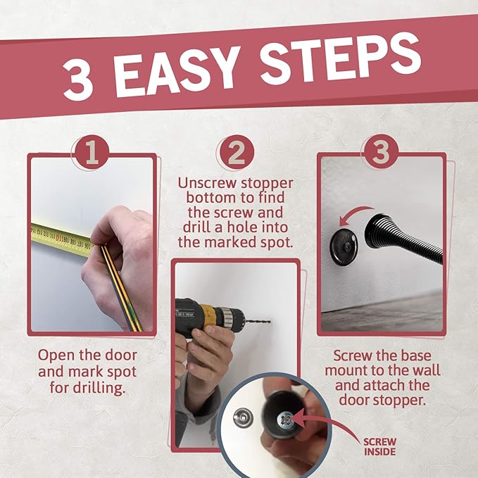 Jack N’ Drill Spring Door Stop w/ 3X Hinge Pin Door Stops | Flexi Heavy Duty - Image 4