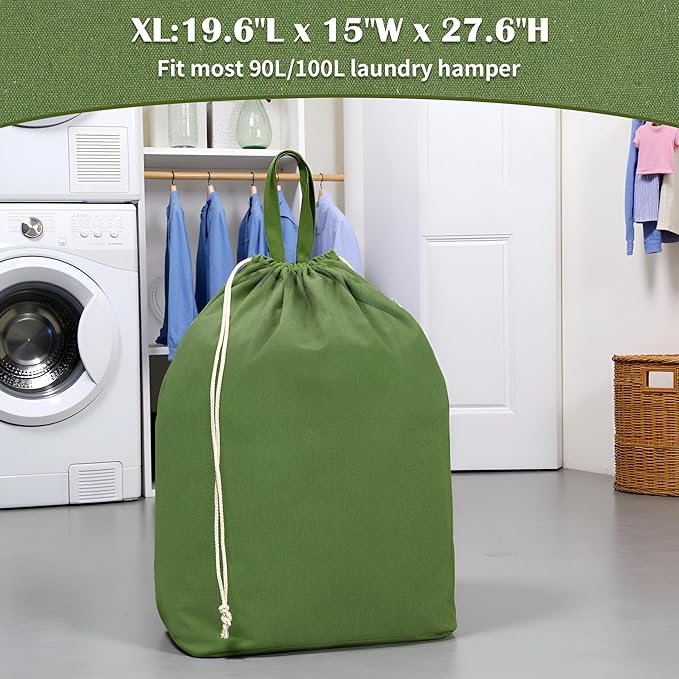 Canvas Laundry Bags with Handles & Rectangular Base, Washable Cotton Drawstring - Image 7