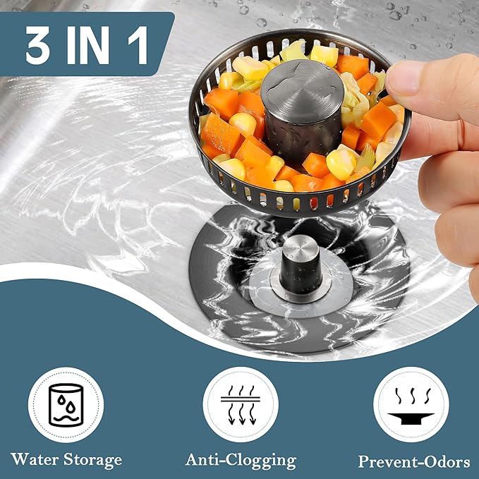 Kitchen Sink Drain Strainer 2 Pack, 304 Stainless Steel Pop Up Sink Stopper - Image 2