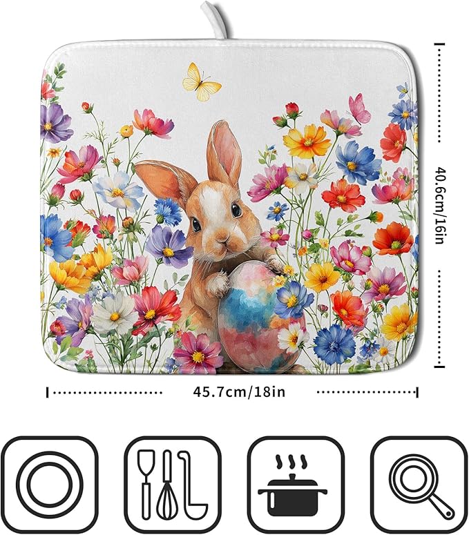 Spring Easter Rabbit Egg Dish Drying Mat - Image 2