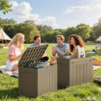 JUMMICO 31 Gallon Resin Deck Box Waterproof Indoor Outdoor Storage Boxes for Patio Furniture Cushions and Garden Tools (Light Brown, 31gallon-2 Packs) - Image 7