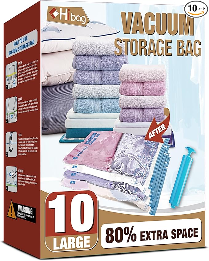 Vacuum Storage Bags, 10 Large Space Saver Vacuum Seal Bags, Space Bags by HIBAG