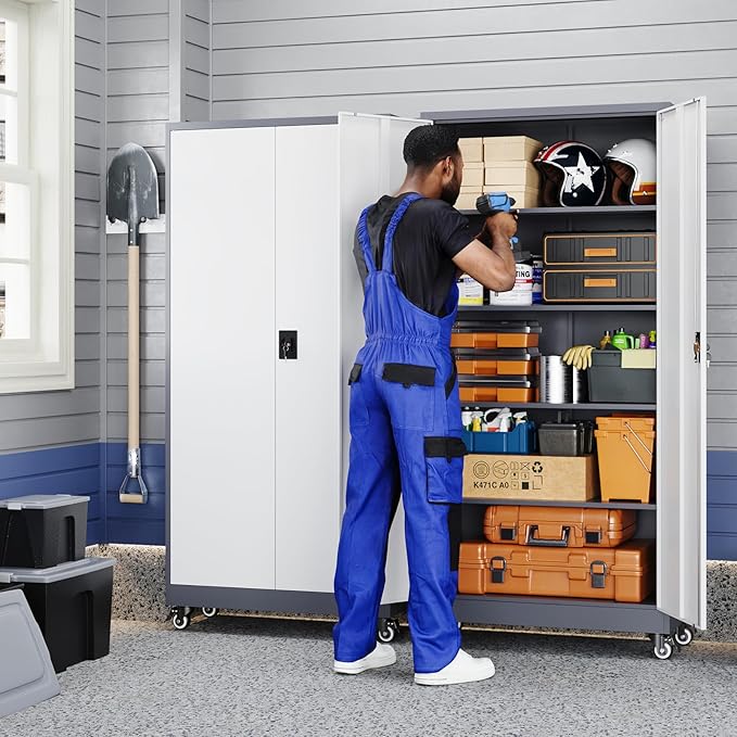 Yizosh Metal Garage Storage Cabinet with Locking Doors and Adjustable Shelves,- 75" Rolling Steel Tool Cabinet for Home Office,Garage,Warehouse - Image 2