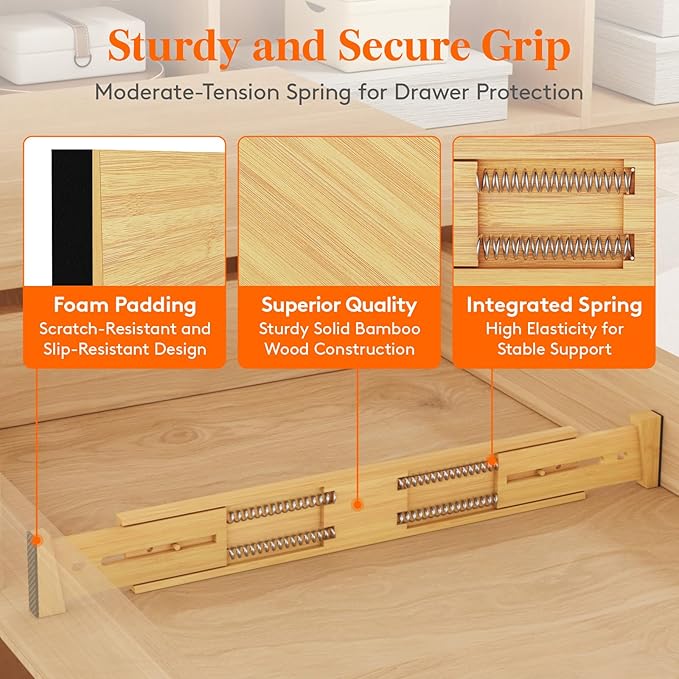 Lifewit 2.4" High 6 Pack Bamboo Drawer Dividers 45-55cm/17.5-22" Adjustable - Image 2