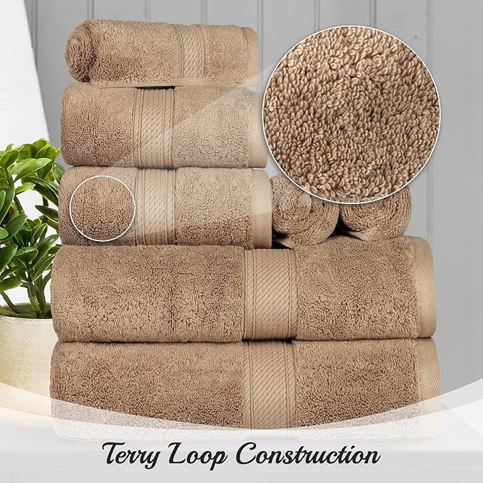 Superior Egyptian Cotton 8-Piece Solid Towel Set, Washcloths 13” x 13” - Image 9