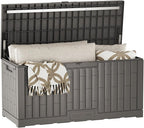 EAST OAK 120 Gallon Outdoor Storage Box | Large Resin Deck Box with Reinforced Stainless Steel Support | Waterproof & UV-Resistant Patio Storage Box for Cushions, Garden Tools & Pool Accessories, Grey by EASTOAK