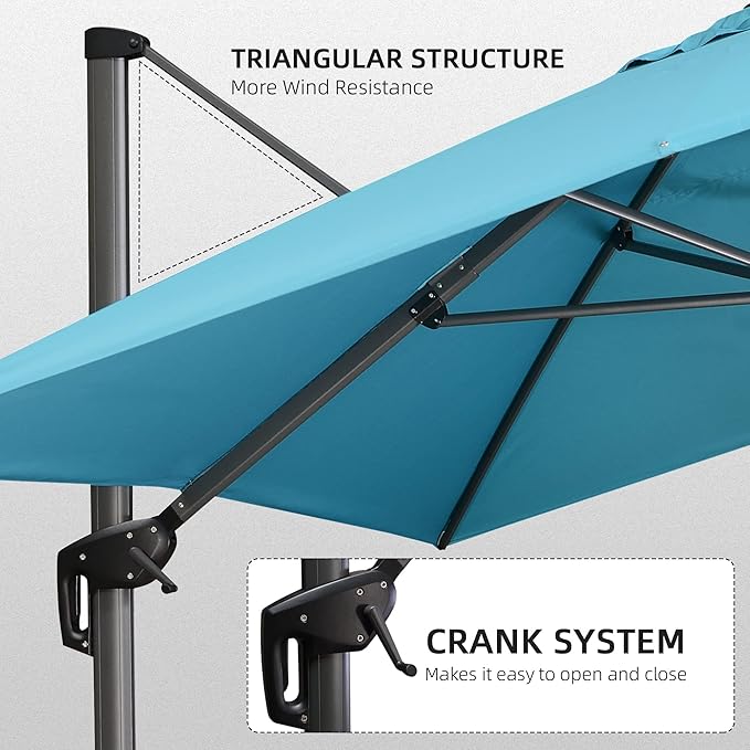 PURPLE LEAF 10' X 13' Patio Umbrella with Base Outdoor Cantilever Rectangle Offset Umbrella with 360-degree Rotation for Garden Deck Pool Patio Turquiose - Image 9