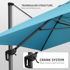 PURPLE LEAF 10' X 13' Patio Umbrella with Base Outdoor Cantilever Rectangle Offset Umbrella with 360-degree Rotation for Garden Deck Pool Patio Turquiose - Image 9