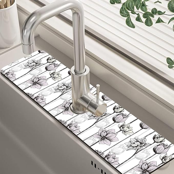 Water Lily Flower Kitchen Sink Splash Guard Mat Absorbent Fast Drying Mat by Unknown