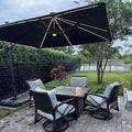 PURPLE LEAF 10 Feet Patio Umbrella with Base Outdoor Cantilever Solar Powered LED Square Umbrella Aluminum Offset Umbrella with 360-degree Rotation for Garden Deck Pool Patio, Grey by PURPLELEAF