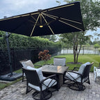 PURPLE LEAF 10 Feet Patio Umbrella with Base Outdoor Cantilever Solar Powered LED Square Umbrella Aluminum Offset Umbrella with 360-degree Rotation for Garden Deck Pool Patio, Grey by PURPLELEAF