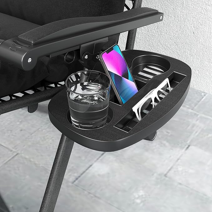 Outsunny Zero Gravity Chairs Set of 2, Reclining Folding Zero Gravity Lounge Chair, Outdoor Lounge Chairs with Removable Cushion, Headrest, and Cup Phone Holder Tray for Patio, Beach, Black - Image 9