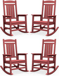 SERWALL Patio Rocking Chairs Set of 4, HDPE Outdoor Rockers for Adults, Oversized All-Weather Porch Rocking Chairs, Red by SERWALL