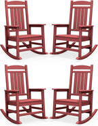 SERWALL Patio Rocking Chairs Set of 4, HDPE Outdoor Rockers for Adults, Oversized All-Weather Porch Rocking Chairs, Red by SERWALL