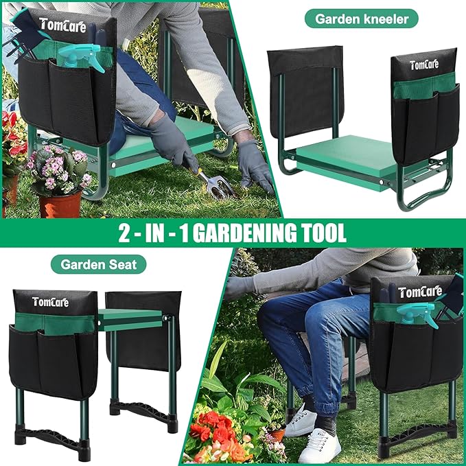 TomCare Garden Kneeler and Seat 10.64” Wider Larger Soft Kneeling Pad Garden Bench with 2 Large Tool Pouches Heavy Duty Garden Stool Foldable Tools Gardening Gifts for Women Men Gardeners - Image 5