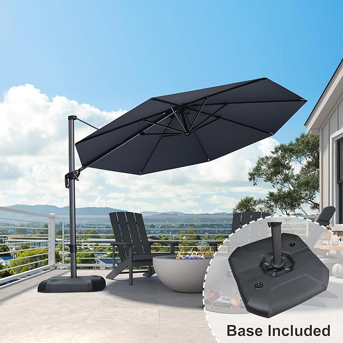 PURPLE LEAF 11 Feet Patio Umbrella with Base Outdoor Cantilever Round Umbrella Aluminum Offset Umbrella with 360-degree Rotation for Garden Deck Pool Patio, Grey - Image 2