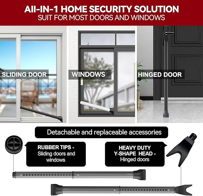 AceMining Upgraded Door Security Bar & Sliding Patio Bar, Heavy Duty Stoppers - Image 2