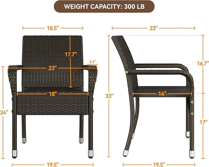Yaheetech Set of 2 Stackable Outdoor Rattan Dining Chairs, All-Weather Armchair w/Armrests, Steel Frame for Garden, Patio, Deck, Yard, Poolside, Brown - Image 3