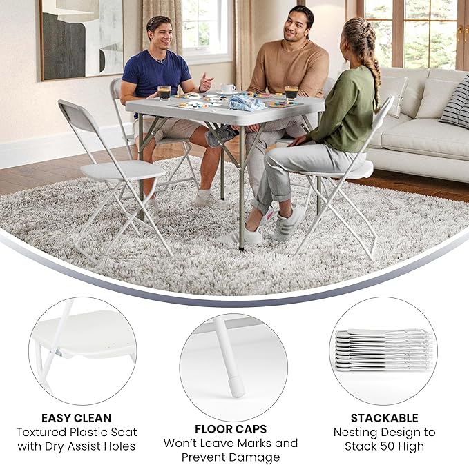 Flash Furniture Hercules Series Plastic Folding Chair - White - 4 Pack 650LB Weight Capacity Comfortable Event Chair-Lightweight Folding Chair - Image 5