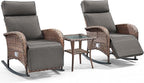 3 Pieces Zero Gravity Wicker Patio Rocking Recliner Chairs Set of 2 - Wicker Outdoor Lounge Chair with Side Table, Adjustable Backrest & Footrest, High Back Outdoor Recliner Chair for Pool Deck Gray - Image 7
