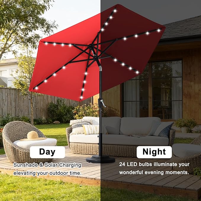 ABCCANOPY Durable Solar Led Patio Umbrellas with 24LED Lights 7.5FT with 6 Sturdy Ribs (Logo Red) - Image 5