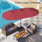 PHI VILLA 13ft Patio Umbrella with Solar-Powered 120 PCS LED Color-Changing Lights, Triple-Head Large Rectangle Umbrella Outdoor Patio for Table with Crank Lift,Dark Red(No Base) - Image 3
