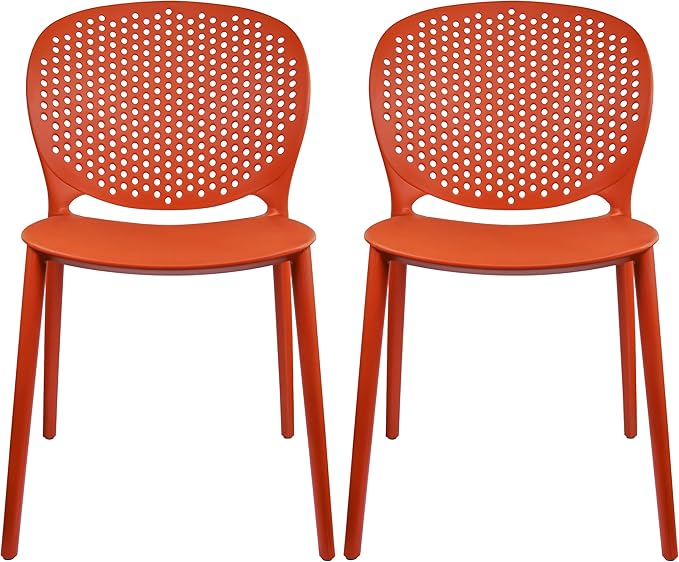 2xhome Set of 2 Patio Dining Chairs | Modern Stackable Outdoor Pool Side Chair | Weather Resistant Plastic for Yard, Porch, Balcony, Kitchen, Orange by 2xhome