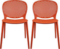 2xhome Set of 2 Patio Dining Chairs | Modern Stackable Outdoor Pool Side Chair | Weather Resistant Plastic for Yard, Porch, Balcony, Kitchen, Orange by 2xhome