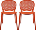 2xhome Set of 2 Patio Dining Chairs | Modern Stackable Outdoor Pool Side Chair | Weather Resistant Plastic for Yard, Porch, Balcony, Kitchen, Orange by 2xhome