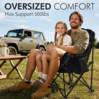 Oversized Camping Chairs for Adults - Heavy Duty Padded Outdoor Folding Lawn XL Camp Chair with Cup Holder Cooler Pockets for Outside Sports Beach Fishing Garden Portable Supports 500lbs, Black - Image 2