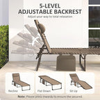 Outsunny Chaise Lounge Chair Outdoor, 5-Position Adjustable Sun Tanning Chair with Carrying Handle and Side Pocket, Folding Bed Cot with Removable Pillow for Garden, Beach, Patio, Pool, Camp, Brown - Image 4