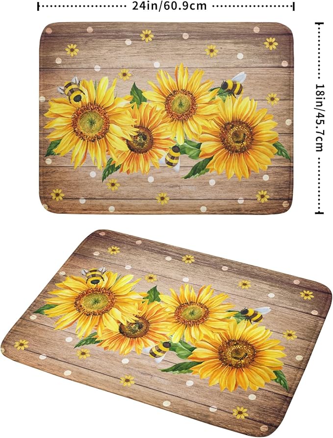 Sunflower Bee Dish Drying Mat for Kitchen Counter Home 18x24 Inch Wood Barn - Image 2