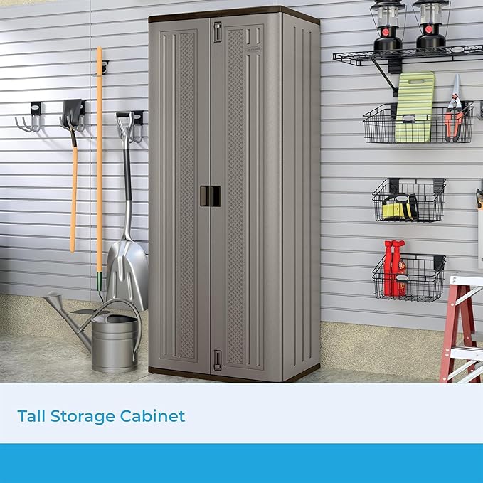 Suncast Tall Storage Cabinet, Platinum Resin Garage Storage Cabinet with Doors & Shelves, Plastic, Lockable, Freestanding Utility Closet for Tools & Supplies, Made in USA - Image 2