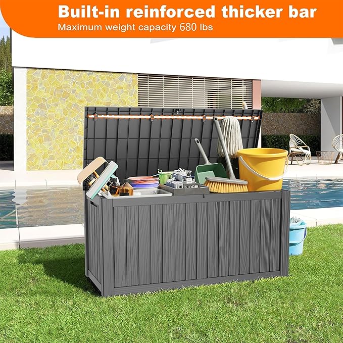 150 Gallon Resin Deck Box, Lockable Patio Outdoor Storage Box for Furniture, Garden Tools and Tools Storage, Waterproof Outside Storage Boxes - Black - Image 2