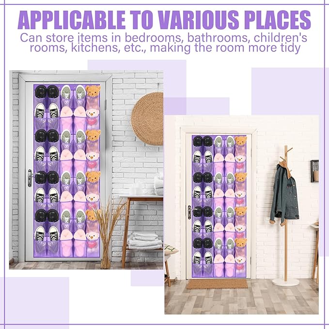 Windyun 40 Large over the Door Hanging Shoe Organizer Purple Mesh Pockets Shoe - Image 6