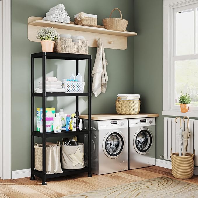 Plastic Storage Shelves, 11.8" D x 23.62" W x 52.56" H Plastic Shelves for Storage, 4-tier Shelving Unit, Storage Rack, 264 lbs, Bathroom, Laundry, Garage & Home - Image 2