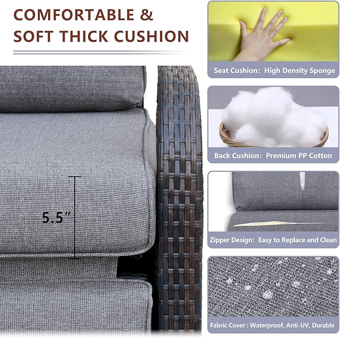 ATR ART TO REAL Outdoor Wicker Recliner Chair with 5.5'' Cushions, Automatic Adjustable Patio Chaise Lounge Chairs, Aluminum Frame Reclining Chair, UV Resistant, Rustless (Grey) - Image 5