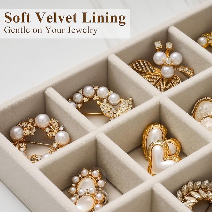 Velvet Jewelry Drawer Organizer Trays – Large Beige Stackable Jewelry Storage - Image 3