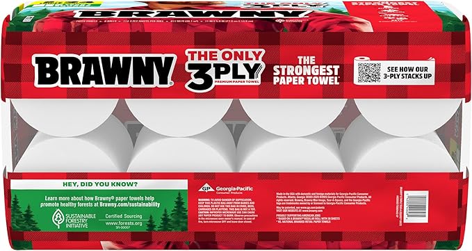 Brawny Tear-A-Square 3-Ply Paper Towels, 8 Triple Rolls = 24 Regular Rolls - Image 2
