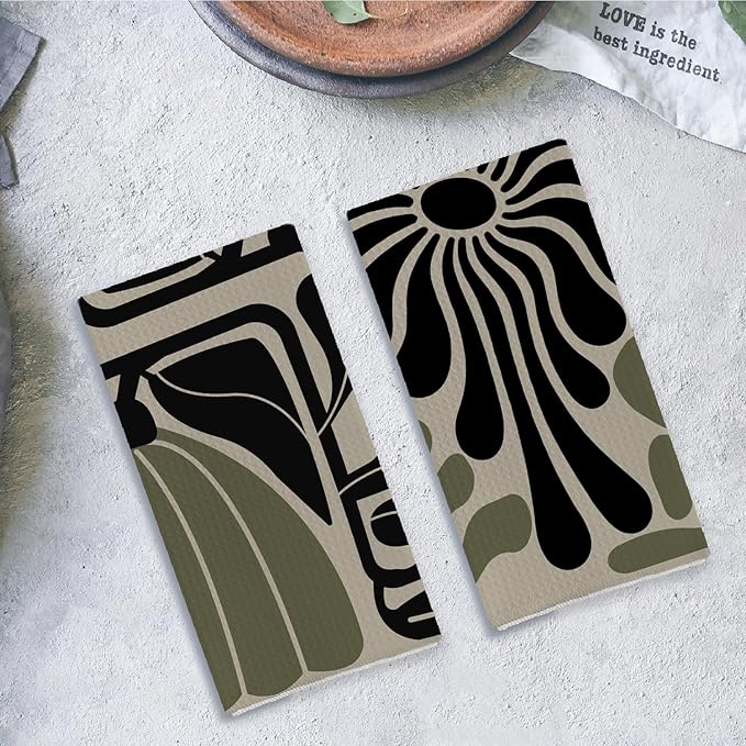 Sage Green Groovy 70s Retro Kitchen Towels Set of 2 - Image 4
