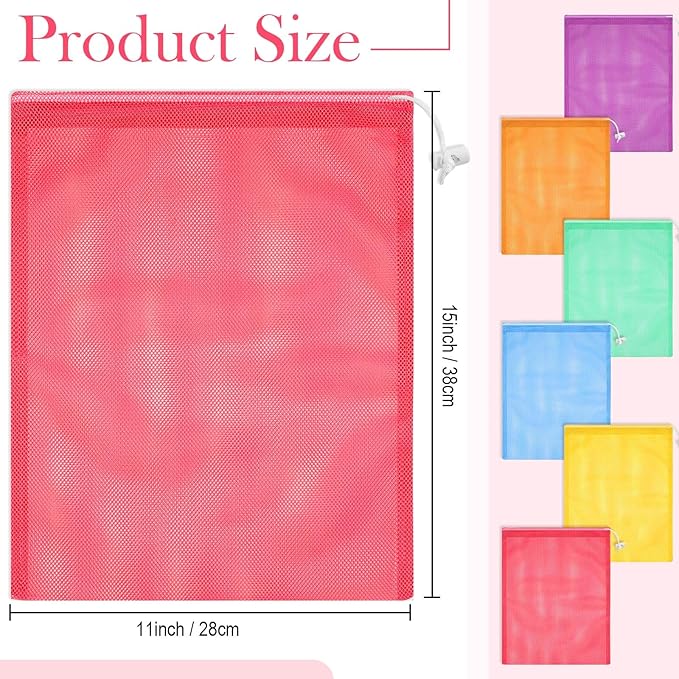Frienda 6 Pieces Mesh Stuff Sack, 11 x 15 Inch Durable Nylon Drawstring Laundry - Image 2