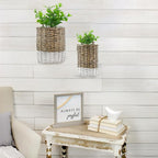 AuldHome Design Wall Hanging Baskets; Woven WIcker Rustic Farmhouse Two-Tone - Image 5