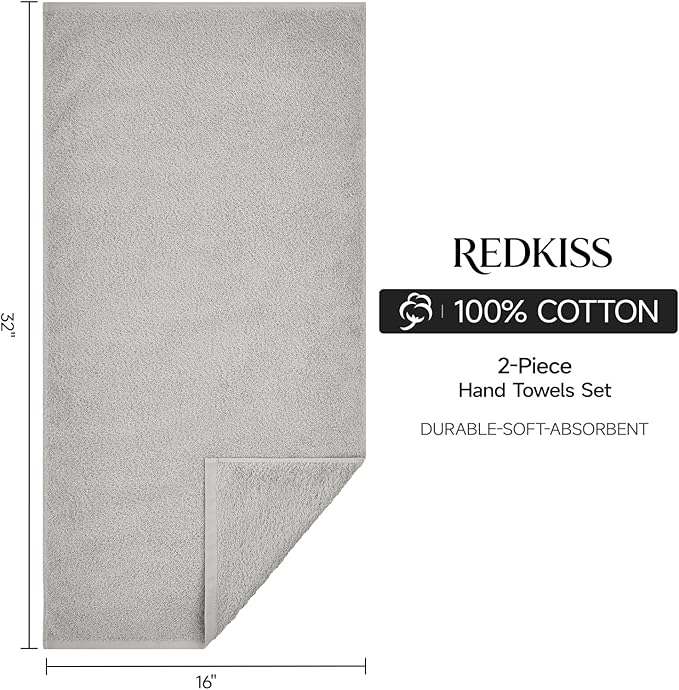 REDKISS 2-Pack Luxury Hand Towels, 16x32 Inch 450 GSM 100% Cotton, Super Soft - Image 3